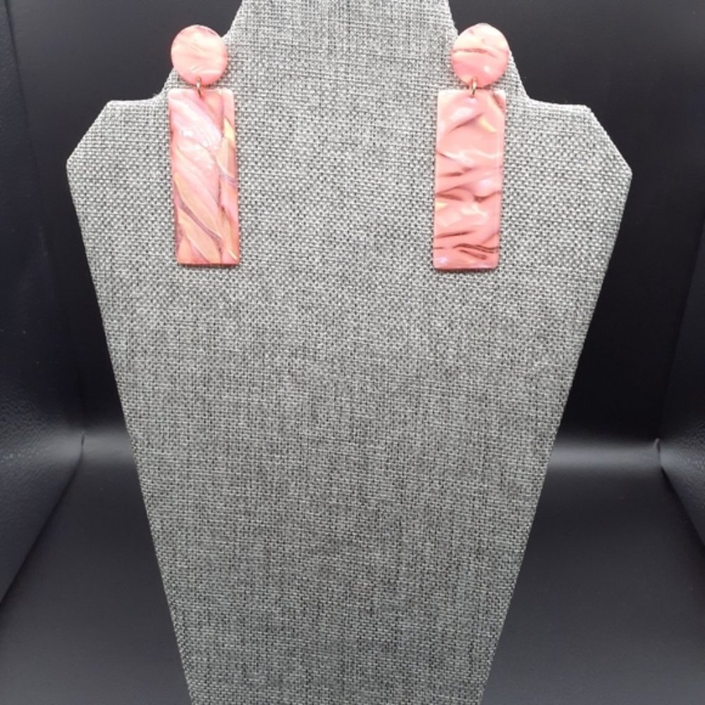Peach Marble Geometric Round & Rectangle Dangle Drop Earrings NWOT